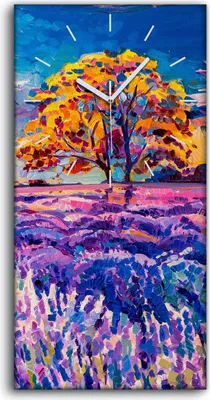 Produktbild von Dekor Leinwand Uhr Wandbilder Kunstdruck 30x60 Sonnenuntergang über Lavendelfeld - weiße Hände