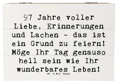 Produktbild von Mr. & Mrs. Panda truhe holz Spruch 97. Geburtstag 22 x 15 cm - Weiß - Geschenk, Lachen und Liebe, Alter, Freude, Schatzkiste, fotobox, Dankbarkeit, Schatulle, Box