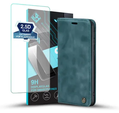 Produktbild von Handy Hülle für Samsung Galaxy S24 mit 9H Displayglas Klapphülle Bookcase Flip Cover Handy Tasche Etui Farbe: Petrol