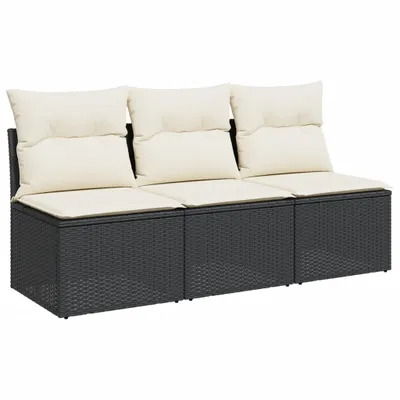 Produktbild von Gartensofa mit Kissen 3-Sitzer Schwarz Poly Rattan