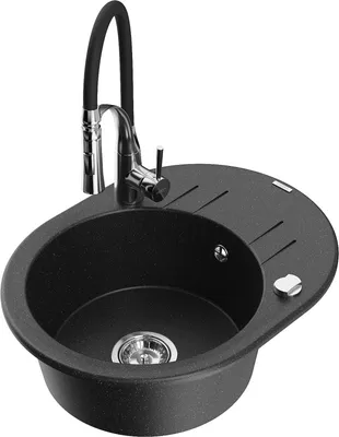 Produktbild von Mexen Kevin 1 Becken-Granitspüle mit Abtropffläche und Mischbatterie Aster, Schwarz/Silbermetallic - 6517-73-73450-07