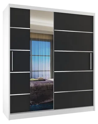 Obrázek produktu pro BELINI Verona MBP, skříň s posuvnými dveřmi, 133 cm, bílá/černá, matná – šatní skříň se zrcadlem a 2 zásuvkami, do ložnice
