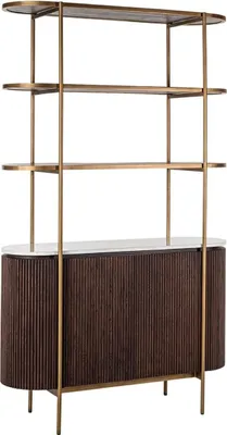 Produktbild von Casa Padrino Luxus Regalschrank Dunkelbraun / Weiß  / Messing 120 x 40 x H. 200 cm - Wohnzimmer Möbel - Wohnzimmer Einrichtung - Luxus Möbel - Luxus Einrichtung - Möbel Luxus