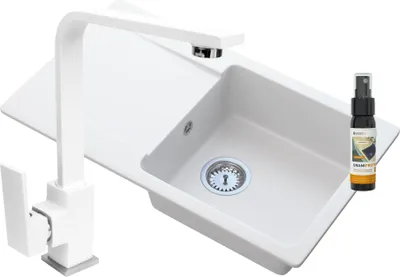 Obrázok produktu pre Granitan | Granitový drez TRENDY - 765x448 mm - čierny - s kuchynskou batériou a chrómovým sifónom