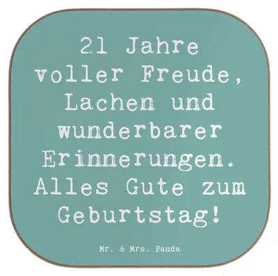 Produktbild von Mr. & Mrs. Panda Holzuntersetzer Spruch 21. Geburtstag Freude - Meeresbrise - Geschenk, Einzigartig, Coaster, Handgefertigt, Geburtstagsgruß, Geburtstagssprüche, Alter