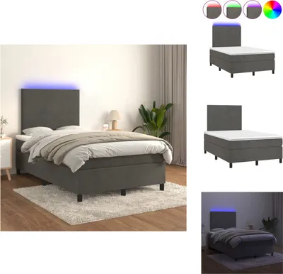 Produktbild von vidaXL Boxspringbett mit Matratze & LED Dunkelgrau 120x200 cm Samt -  Betten & Bettgestelle