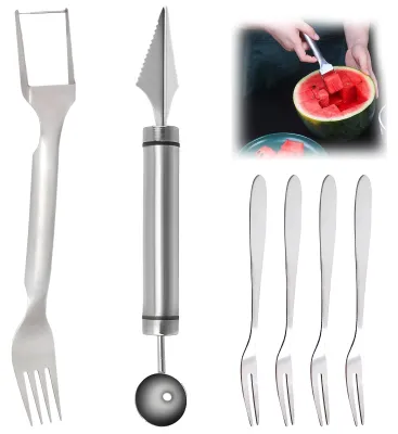 Fruitschneider 2-in-1, Edelstahl, 6-teilig, Melonenausstecher