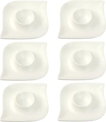 Produktbild von Schramm® 6 Stück Eierbecher Porzellan weiß matt oder schwarz matt geschwungen wählbar in 2 verschieden Farben Eierhalter mit Ablage Eierständer, Farbe:weiss matt