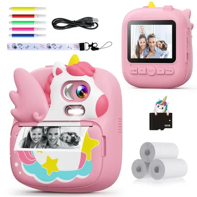 Produktbild von CAMCLID Kinderkamera Sofortbildkamera, 2,4 Zoll Sofortbildkamera Kinder mit 32G TF Karte und Fotopapier Drucken, 1080P HD Digitalkamera Kinder, Geschenke für Jungen und Mädchen 3-12 Jahre (Rosa)