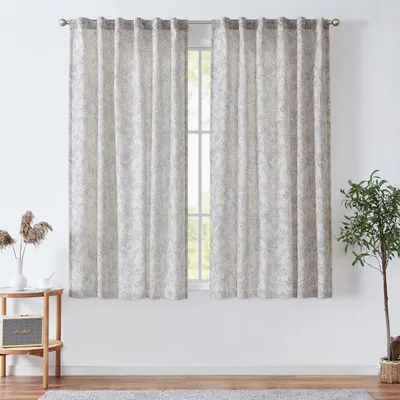 Leinenvorhang mit Blumenmuster, 2er-Set, 140x175 cm, halbtransparent
