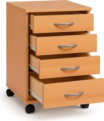 Produktbild von Rollcontainer Schubcontainer Buche Kunststoffrollen 4 Schubladen #1800