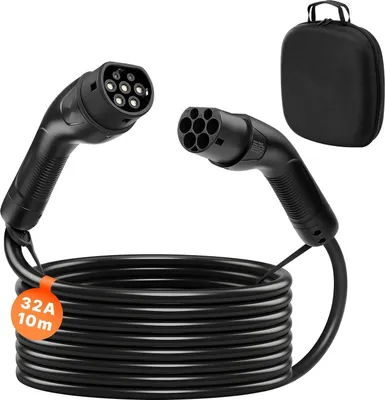 Produktbild von Elektroauto Typ 2 Ladekabel - Verlängerungskabel - 22 kW - 32 A - 3-Phasig - 10 m - IP65 - Mit Tragetasche