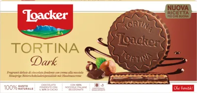 Produktbild von Loacker Tortina Dark 3 einzeln Waffeltörtchen mit Überzug 63g
