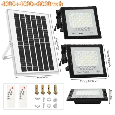 Zdjęcie produktu dla Reflektor LED solarny - zewnętrzna lampa ścienna dwupłomieniowa - możliwość regulacji jasności - klasa szczelności IP67 - akumulator litowy - zasięg do 5 metrów - do ogrodu