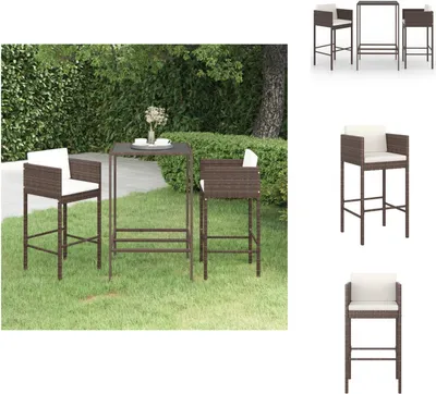 Immagine prodotto di vidaXL Set bar da giardino 3 pezzi con cuscini in rattan marrone - Set di mobili da giardino