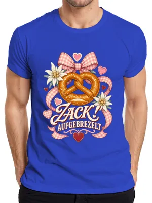 Produktbild von Zack! Aufgebrezelt Brezel Edelweiß Herz Lederhose Herren T-Shirt, Blau, 3XL