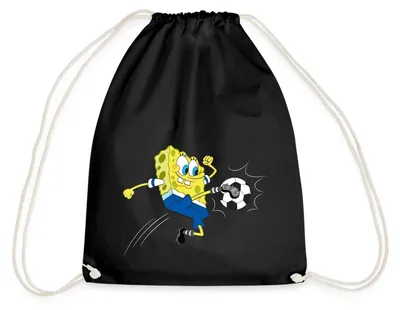 Produktbild von Spreadshirt Spongebob Schwammkopf Kickt Einen Fußball Turnbeutel, One size, Schwarz
