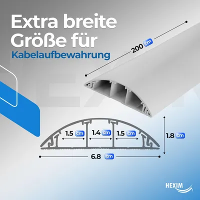 Produktbild von HEXIM Kabelkanal Endkappe 68x18mm weiß PVC Kunststoff halbrunde Kabelabdeckung - für Wand Boden & Decke TV Kabel LAN Strom Fernseher Kabelführung Kabelschacht