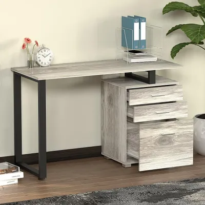 Image de Bureau avec tiroirs, bureau informatique, en acier et en bois, couleur gris, pour bureau