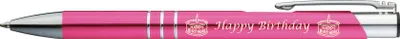 Produktbild von 5 Kugelschreiber mit Gravur "Happy Birthday" / aus Metall / Farbe: pink