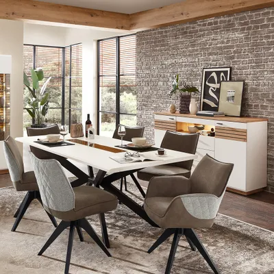 Produktbild von Esszimmer Set, weiß mit Eiche, FALLON-55, modern, 2-teilig