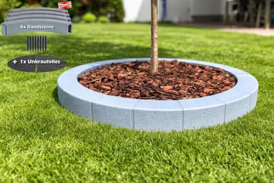 Produktbild von rasenTEC Baumeinfassung Baumumrandung Baumring Baumkante Rasenkante in Steinoptik (hellgrau)