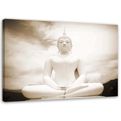Produktbild von Leinwandbild sitzender buddha zen spa 60x40 cm Feeby beige wandbild bereit zum aufhängen