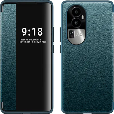 Image de Etui pour Oppo Reno10 étui fin en cuirPolyuréthaneavec fenêtre d'affichage vert