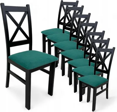 Produktbild von 8x Gepolsterter Holzstuhl Schwarz + Samtstoff Grün