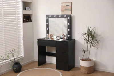 Produktbild von Kosmetiktisch Mit Spiegel - Schwarz - 94 X 40 X 140 Cm - 4 Schubladen - Schminktisch