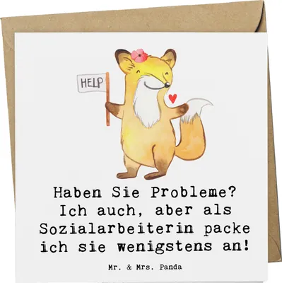 Produktbild von Mr. & Mrs. Panda Grußkarte Sozialarbeiterin Probleme - Weiß - Geschenk, doppelkarte, Klappkarte, Herausforderung, Vertrauen, Berufsalltag, anlasskarte, Glückwunschkarte