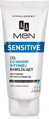 A product shot of a tube of AA Men Sensitive Intimate Hygiene Gel.