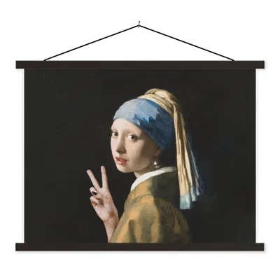 Produktbild von MuchoWow® Textilposter Das Mädchen mit dem Perlenohrring - Vermeer - Frieden 150x113 cm mit schwarzem Rahmen - Wohnzimmer