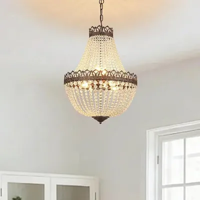 Image de Lustre en cristal vintage, douille E14, avec chaîne réglable de 100 cm, suspension 6 lumières pour salle à manger, lampe de plafond antique noire et dorée, suspension pour salle à manger, 60W, diamètre 46 cm.