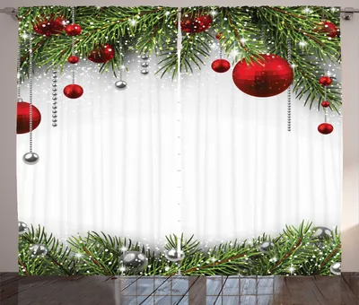 Produktbild von ABAKUHAUS Weihnachten Rustikaler Gardine, Baulbes Noel Baum, Schlafzimmer Kräuselband Vorhang mit Schlaufen und Haken, 280 x 245 cm, Mehrfarbig