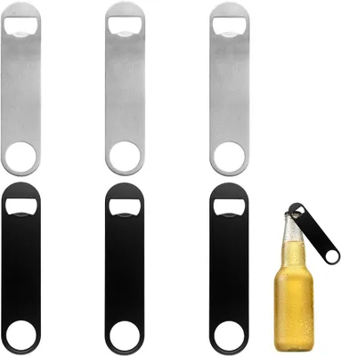 Image de Ouvre-bouteilles plats - Lot de 6 - 17,8 x 4 cm - Ouvre-bouteilles en acier inoxydable pour bière
