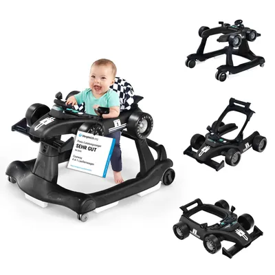 Produktbild von COSTWAY 4 in 1 Lauflernwagen mit einstellbarer Höhe & Geschwindigkeit, Lauflernhilfe Autoförmig mit Anti-Rutsch-Pads & Rädern, Baby Walker klappbar mit Musikbox & Licht für 6-18 Monaten Baby (Schwarz)