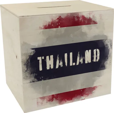 Produktbild von Spardose aus Holz Thailand-Flagge im Used Look - Sparschwein für Urlauber