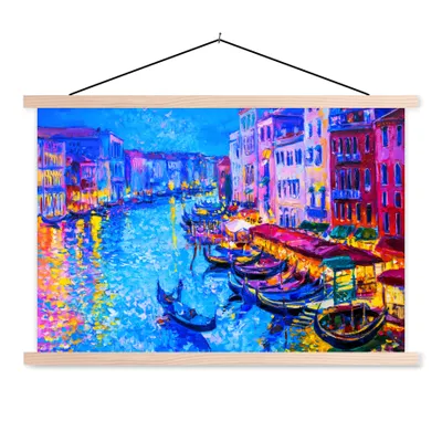 Produktbild von MuchoWow® Textilposter Malerei - Italien - Boot - Wasser - Architektur 60x40 cm mit holzfarbenen Rahmen - Bilder