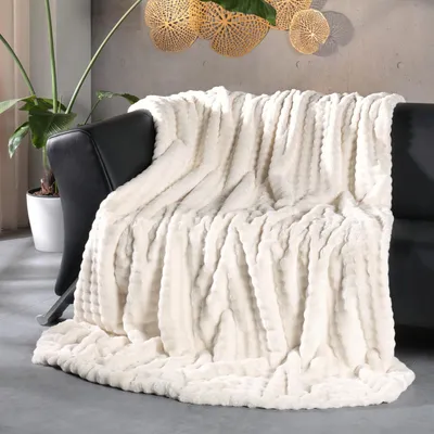 Produktbild von Felldecke kuschelige Wohndecke Webpelz Nerz Optik wollweiß 150x200