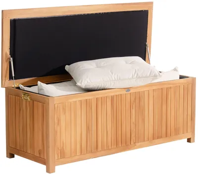Produktbild von CLP Auflagenbox aus Teakholz mit Gasdruckfeder-Deckel Odessa bis 250 kg belastbar,teak 160 cm