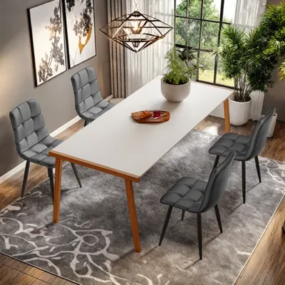 Produktbild von UnboxG 4er Set Esszimmerstühle mit Rückenlehne, Küchenstuhl mit Samtbezug Polsterstuhl aus Metall, ergonomischer Stuhl für Esstisch, Esszimmer Küche Wohnzimmer, Grau