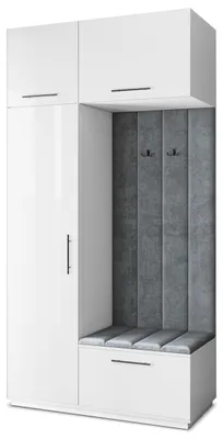 Produktbild von Masseno Garderobe-Set REMA 120/240/60 cm Modern Garderobenschrank Weiß, Veloursstoff MONOLITH 85 (Grau)