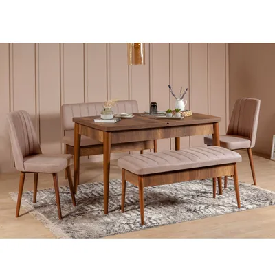 Obrázok produktu pre Skye Decor, Vina Walnut Stone, súprava rozkladacieho jedálenského stola a stoličiek (5 kusov), orech, 100 % MELAMÍNOVÁ POTAHOVANÁ DOSKA, 130 x 80 x 77 cm