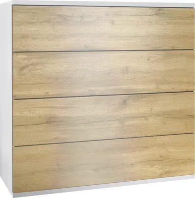 Produktbild von Vladon Kommode hängend Pavos V3, Sideboard mit 4 Schubladen Weiß matt/Eiche Evoke (76 x 94 x 35 cm)