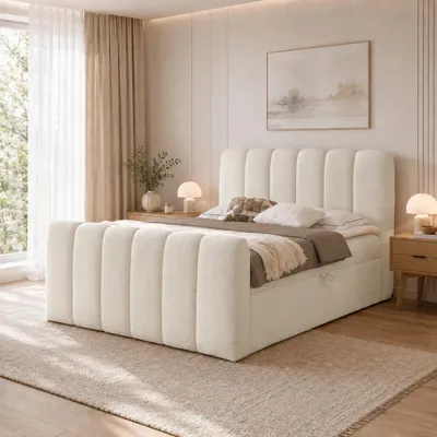 Produktbild von Home Collective Boxspringbett Polsterbett Bubble Bouclé | Mit Stauraum & Topper | Modernes Schlafzimmer Design | Beige 200x200 cm, KI-generiertes Bild