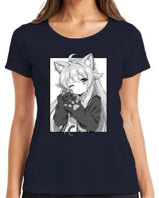 Productafbeelding van Schattig anime-shirt met kattenoren, "nekomimi"-stijl, manga, Japan, otaku, kawaii, dames, marineblauw, maat M
