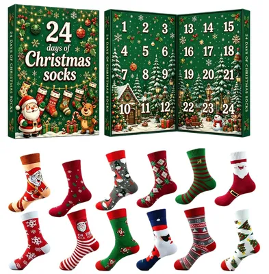 Produktbild von Socken Adventskalender Weihnachtskalender 2026 mit 24 Paar Weihnachtssocke 24 Tage Countdown-Kalender Socken Adventskalender Socken für Männer Grün