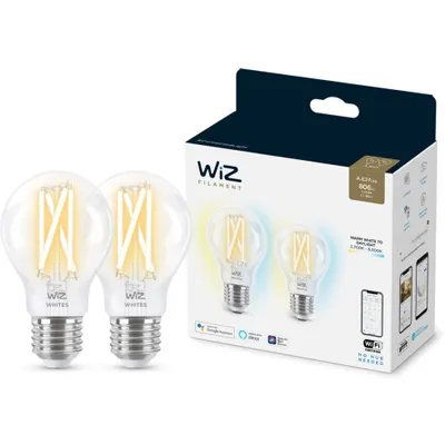 Obrázek produktu pro WiZ Žárovka s tradičním vzhledem, čirá, 60 W A60 E27 2×, Chytrá žárovka, Wi-Fi, Průhledná, LED, E27, A60