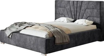 Produktbild von Polsterbett ATHENE mit Kopfteil, 120x200 cm, Doppelbett mit Bettkasten und Lattenrost aus Holz, Velourstoff Dunkelgrau
